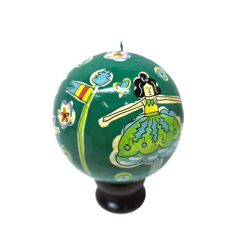 Crate & Barrel Nutcracker Suite Christmas Ornament Paper Mache Ball Ballet Green